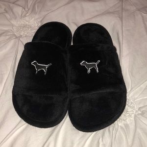 VS black fuzzy slippers